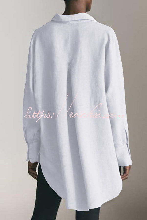 Linen Blend Long Sleeve Loose Blouse | Casual Button-Up