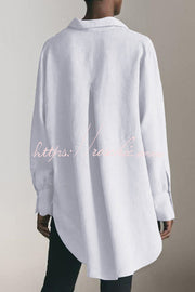 Linen Blend Long Sleeve Loose Blouse | Casual Button-Up
