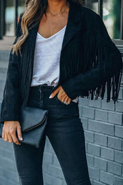 Veste courte en faux suède avec détails à franges