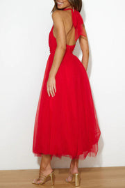 Tulle Halter Maxi Dress with Gathered Detail