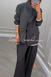 Ribbed Colorblock Lapel Blazer & Loose Pants Set