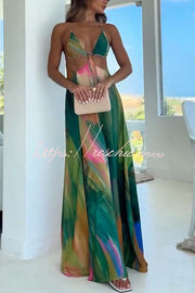 Printed Cutout Back Tie-Up Slit Maxi Dress – Vacation