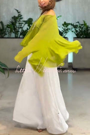 Chiffon Ruffle Batwing Top & Loose Pants Set – Vacation