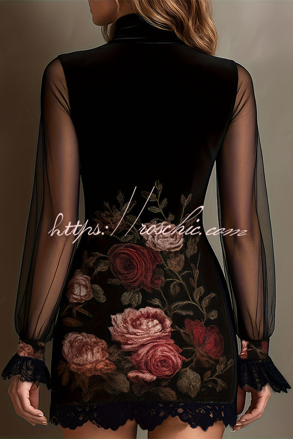 Sheer Mock Neck Long Velvet Dress – Loose Vacation Fit