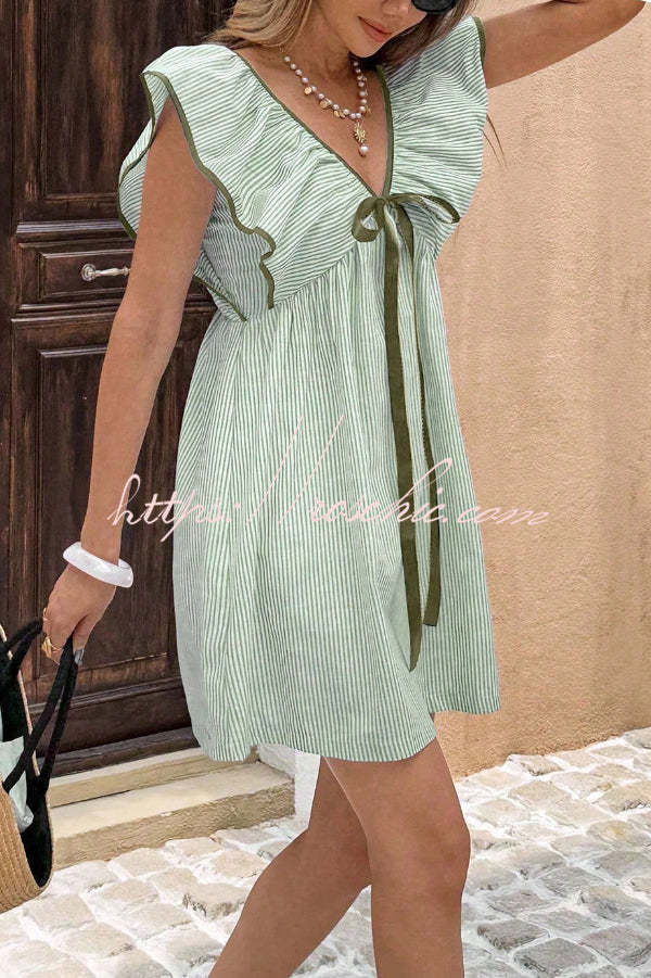 Striped Sleeveless V-Neck Mini Dress – Loose Fit Vacation