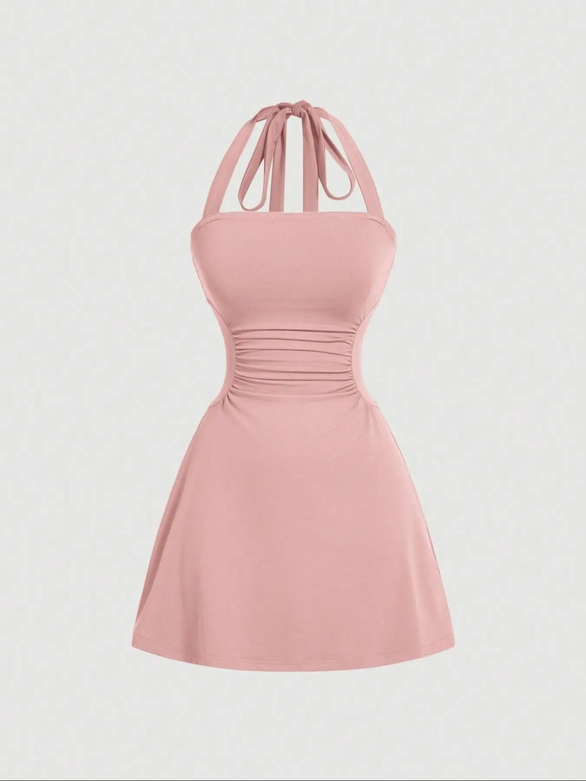 Women's Ruched Halter Dress – Sleeveless A-Line Summer Dress