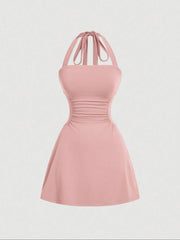 Women's Ruched Halter Dress – Sleeveless A-Line Summer Dress