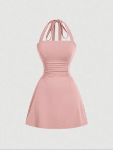 Duniii Ruched Halter A-Line Mini Dress