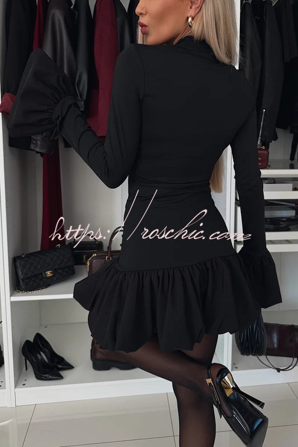 Leopard Print Patchwork Bell Sleeve Stretch Mini Dress