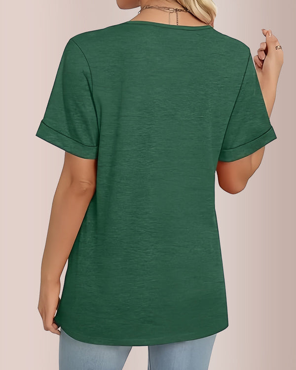 V-Neck Relaxed Fit Short Sleeve Top for Women