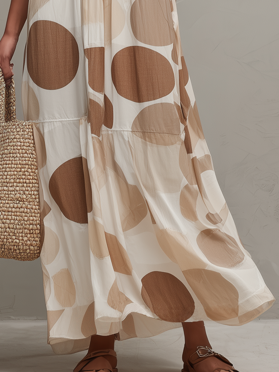 Lightweight Pleated Printed Maxi Dress with Self-Tie Belt