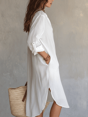 White Midi Dress – Relaxed Boho Short Sleeve Style