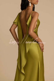 Satin Cowl Neck Backless Bias Cut Maxi Dress – Pistachio