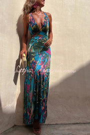 Tropical Print Cutout Back Maxi Dress – Vacation Stretch