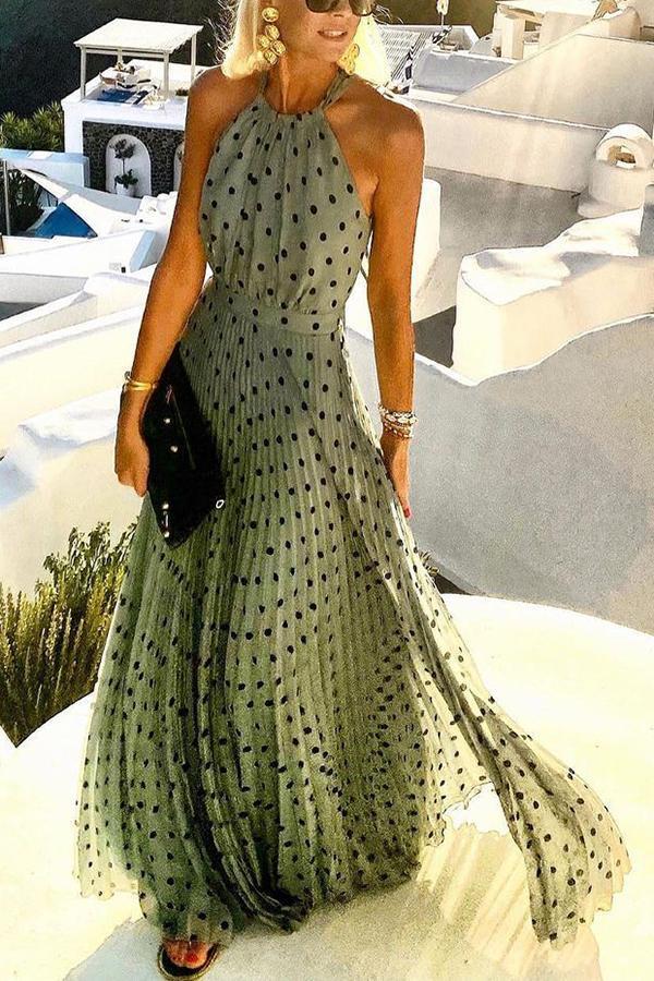 Robe longue sans manches à imprimé pois – Coupe ample style vacances