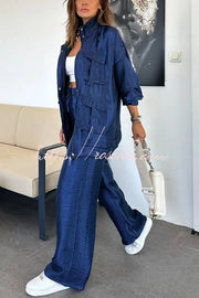 Metallic Wide Leg Pants with Elastic Waist & Pockets