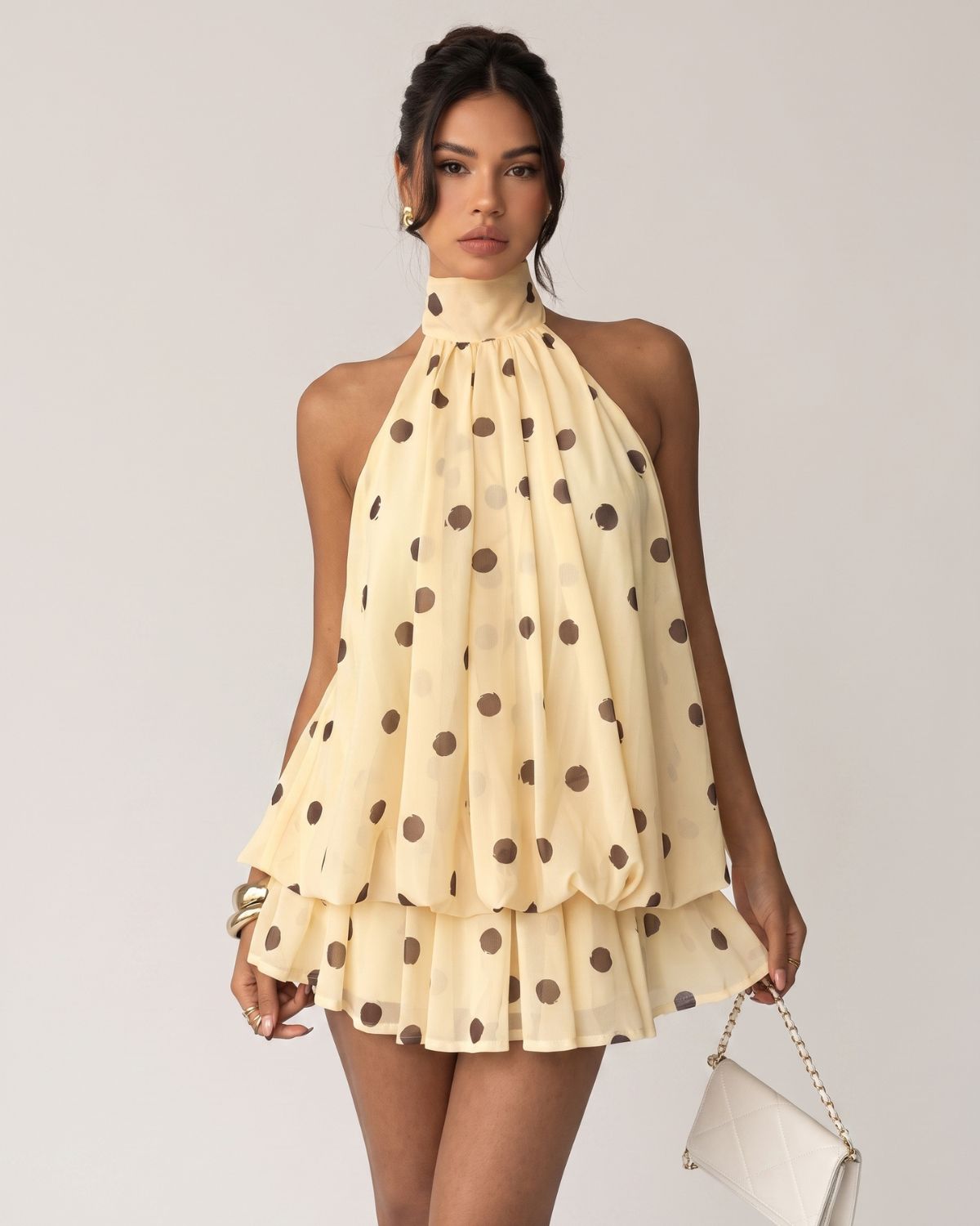 Chiffon Halter Neck Rygløs Minikjole | Ferie stil