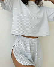 Striped Tee & Split Shorts PJ Set
