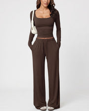 Square Neck Crop Top & Wide Leg Pants Set