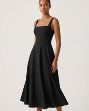 Women's Sleeveless Square Neck A-Line Maxi Dress with Pockets