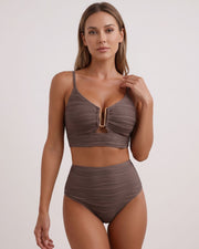U-Wire Cutout High-Waist Textured Bikini Set