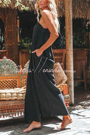 Linen Blend Sleeveless Jumpsuit with Pockets – Relaxed Fit