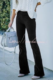 Women's Corduroy Bell Bottom Pants with Elastic Waist