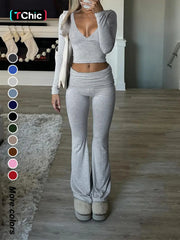 Slim-Fit V-Neck Crop Top & Pants Set
