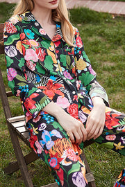 Tiger & Zebra Print Long Sleeve Two-Piece Lounge Set