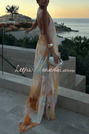 Robe longue dos nu tie-dye à col licou – Coupe ample pour les vacances