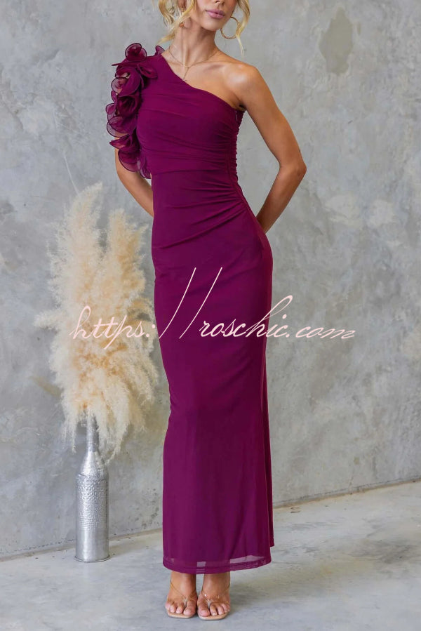 One-Shoulder Mesh Maxi Dress – Slim Fit Party Dress