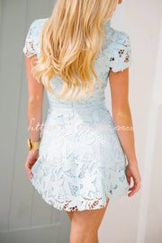 Floral Lace High Neck Mini Dress with Cape Sleeves