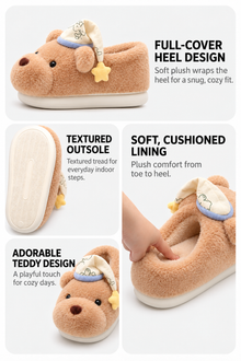 Duniii Plush Bear Face Slippers with Star Accents
