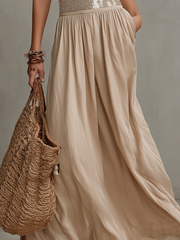 Halter Neck Sequin Waistband Maxi Dress for Formal Events