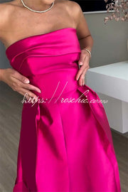 Satin Polka-Dot Off Shoulder Maxi Dress – Formal Party Gown
