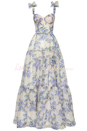 Organza Floral Print Sweetheart Maxi Dress – Sleeveless