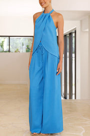 Linen Blend Sleeveless Top & Wide Leg Pants Set