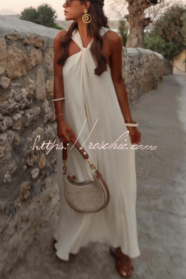 Linen Blend Halter Maxi Dress – Vacation Loose Fit