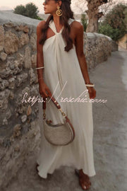 Linen Blend Halter Maxi Dress – Vacation Loose Fit