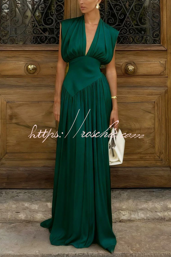 Women's V-Neck Sleeveless Maxi Dress with High Slit