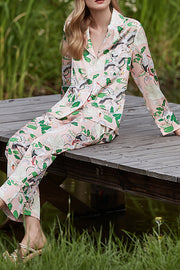 Swan Crane Printed Long Sleeve Two-Piece Set