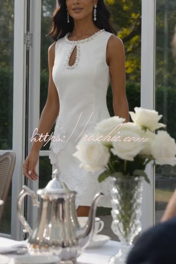 Pearl Trim Cutout Mini Dress with 3D Florals & Sleeveless
