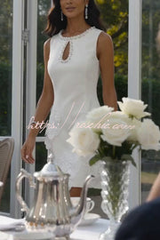Pearl Trim Cutout Mini Dress with 3D Florals & Sleeveless