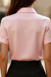 Men's Solid Collared Short-Sleeve Shirt – Loose Fit Office Top