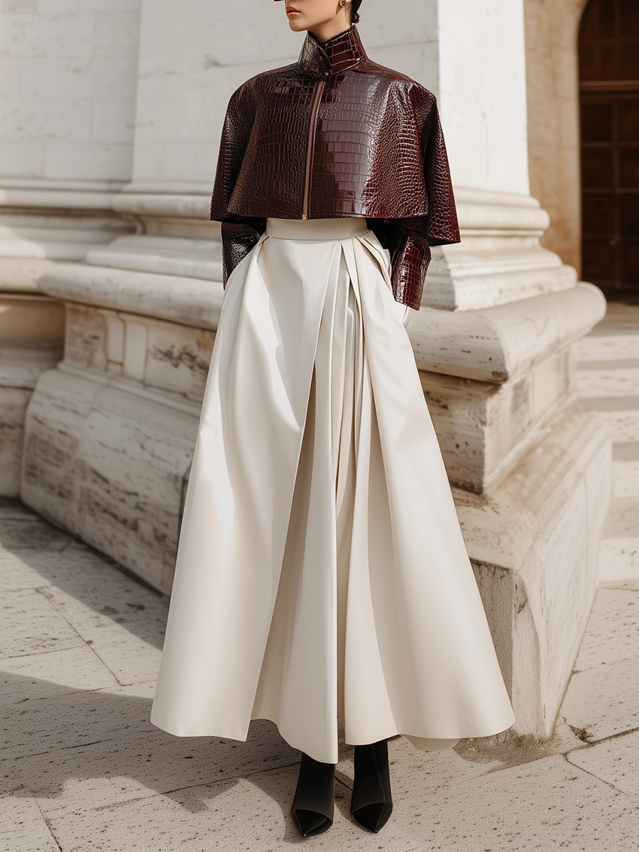Cape Collar Crocodile Eco-Leather Jacket | Glossy Finish