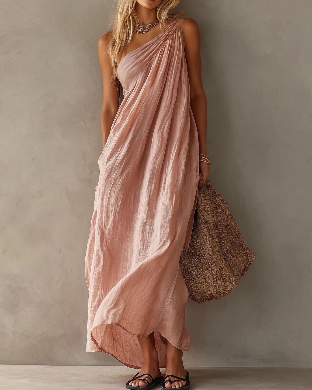 One-Shoulder Ruched Maxi Dress