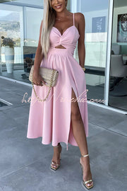 Sleeveless V-Neck Cutout Midi Dress with Pockets