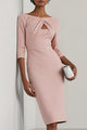 Women's Solid Midi Dress – Slim Fit Round Neck Office Wear
