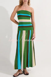 Color-Block Striped Off Shoulder Knit Maxi Dress