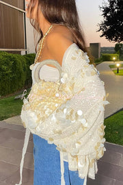 Manteau de soirée ample à manches longues et col en V à paillettes